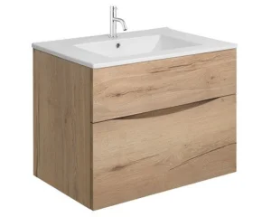 Crosswater Glide II 700mm Wall Mounted 2 Drawer Vanity Unit with Ceramic Basin Windsor Oak