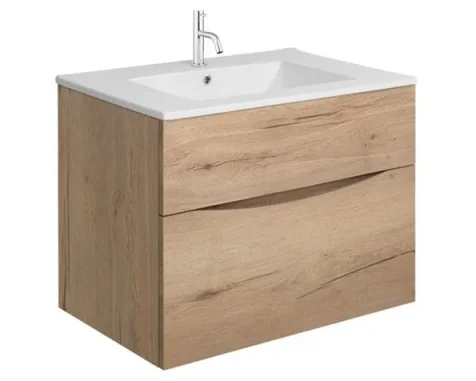 Crosswater Glide II 700mm Wall Mounted 2 Drawer Vanity Unit with Ceramic Basin Windsor Oak