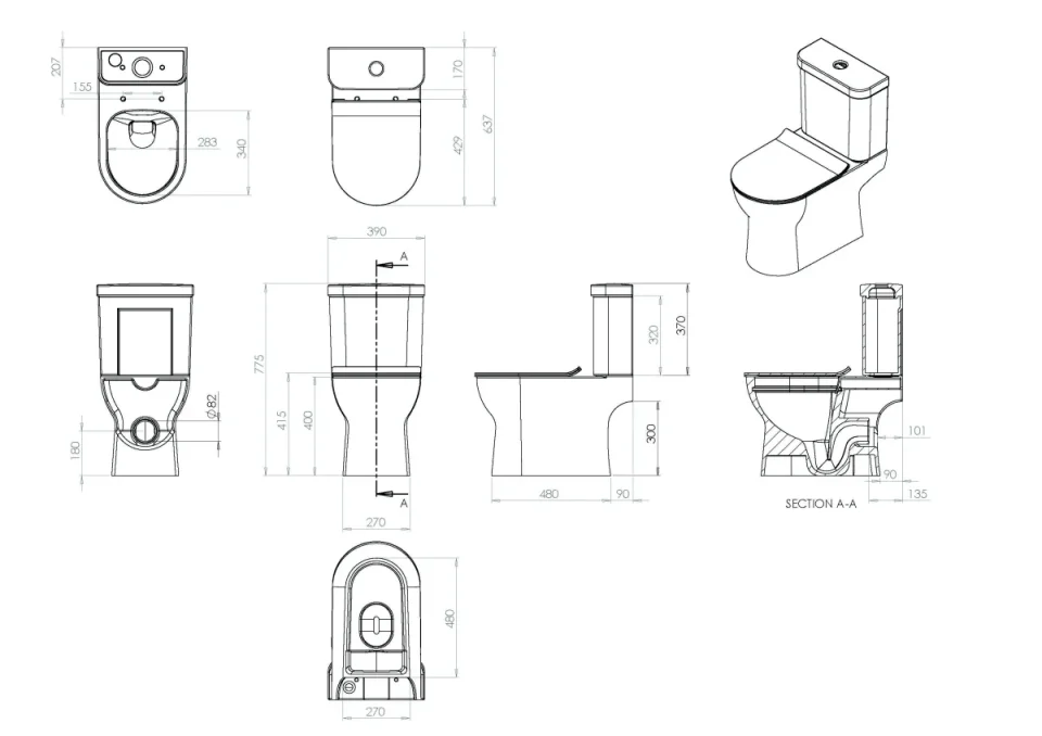 Saneux Air Close Coupled Toilet with Rimless Pan, Cistern and Soft Close Seat - Image 5