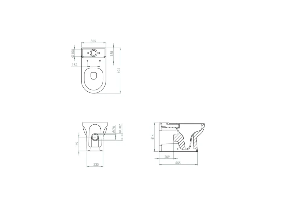 Saneux Austen Close Coupled Toilet with Rimless Pan, Cistern and Soft Close Seat - Image 6