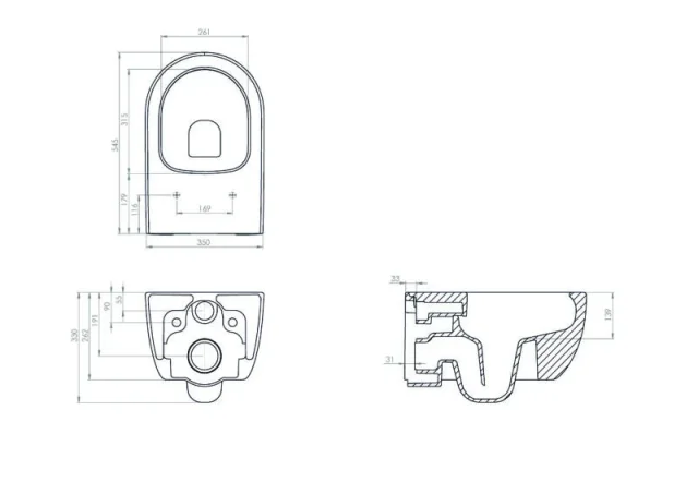 Saneux Austen Wall Hung Rimless Long Projection Toilet Pan and Soft Close Seat - Image 2