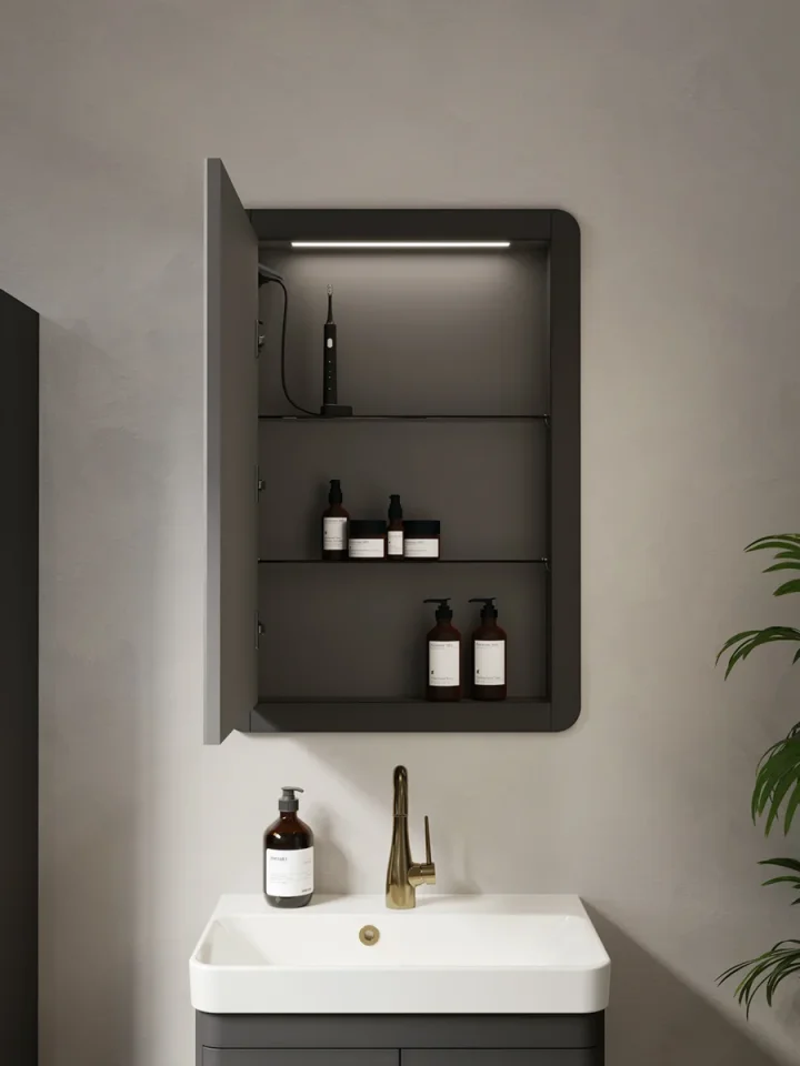 Saneux Hyde 55cm 1 Door Recessed Electric Mirror Cabinet (lh) - Matte Anthracite - Image 2
