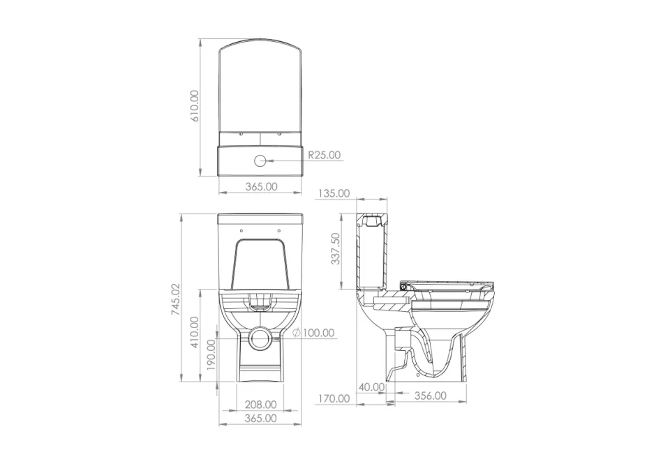 Saneux I-Line II Close Coupled Toilet with Rimless Pan, Cistern and Soft Close Seat - Image 3