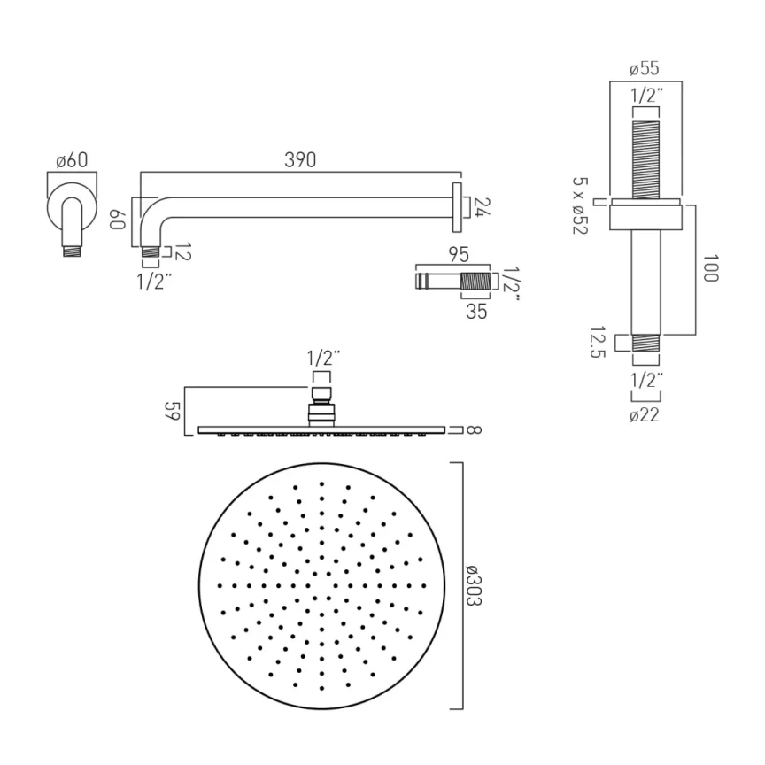 Individual By Vado Single Function Round 300mm Shower Head with Shower Arm Brushed Nickel - Image 3