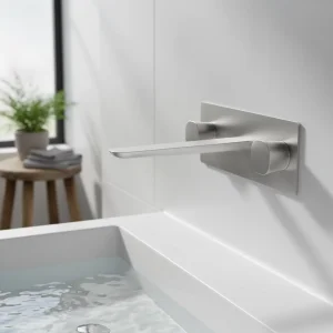 Ava Purity 3 Hole Wall Mounted Basin Mixer With Back Plate - Brushed Stainless Steel detail view - Image 3