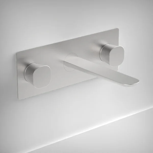 Ava Purity 3 Hole Wall Mounted Basin Mixer With Back Plate - Brushed Stainless Steel