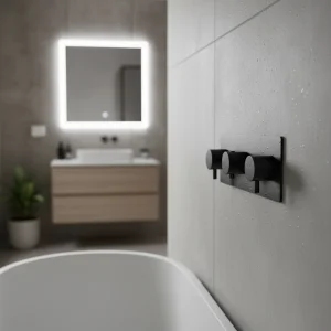 Ava Trend 4 Way 3 Handle Thermostat Valve W/backplate - Brushed Black detail view - Image 2