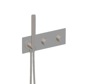 Ava Trend 2 Way 2 Handle Thermostatic Valve With Built In Hand Shower W/3 Hole Backplate - Brushed Stainless Steel detail view - Image 3