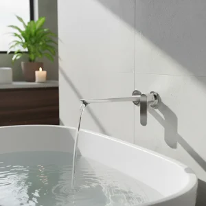 Ava Purity 2 Hole Wall Mounted Bath Mixer - Polished Stainless Steel detail view - Image 2