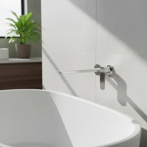 Ava Purity 2 Hole Wall Mounted Bath Mixer - Polished Stainless Steel detail view - Image 3