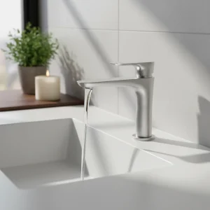 Ava Purity Deck Mounted Basin Mixer Monobloc - Brushed Stainless Steel detail view - Image 3