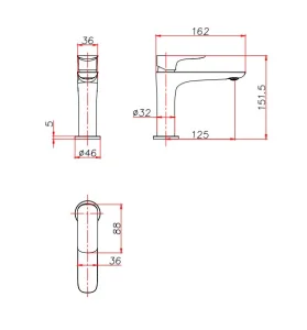 Ava Purity Deck Mounted Basin Mixer Monobloc - Brushed Stainless Steel technical drawing - Image 4