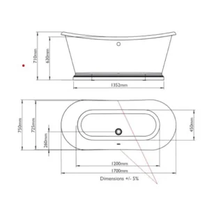 Bc Designs Sanded 1700mm Double Boat Bath Sanded detail view - Image 2