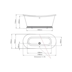 Bc Designs 1700mm Acrylic Boat Bath White detail view - Image 2