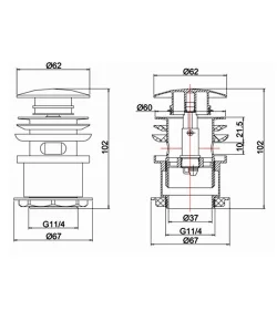 Crosswater Basin Click Clack Waste (slotted) Chrome technical drawing - Image 2