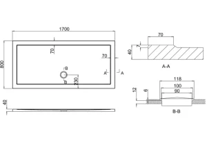 Crosswater Walk-in Shower Tray 800x1700 technical drawing - Image 2