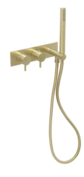 Just Taps Vos Thermostatic Concealed 2 Outlet Shower Valve With Attached Handset Brushed Brass
