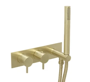 Just Taps Vos Thermostatic Concealed 2 Outlet Shower Valve With Attached Handset Brushed Brass
