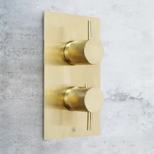 Just Taps Vos Thermostatic Concealed 1 Outlet Shower Valve Designer Handle Brushed Brass