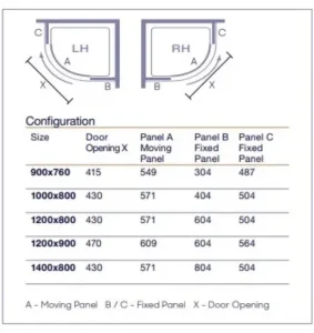 Merlyn Arysto 8 Arysto Eight 1 Door Offset Quadrant Right 1000 X 800mm technical drawing - Image 2