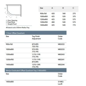 Merlyn 8 Series 1 Door Offset Quadrant 900 X 760mm technical drawing - Image 3