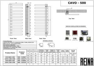 Reina Cavo 1230 X 500 Polished Stainless Steel Towel Rail technical drawing - Image 3