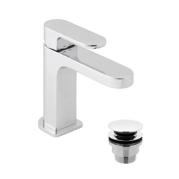 Vado Slim Life Mono Basin Mixer Smooth Bodied Single Lever Deck Mounted With Universal Waste Chrome