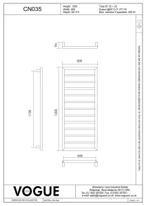 Vogue Smooth Towel Radiator Dual Energy - Chrome 1200X400 technical drawing - Image 3