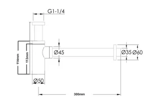 Just Taps Vos Bottle Trap Matt Black technical drawing - Image 2