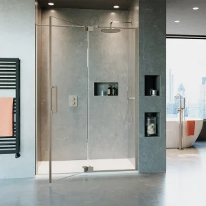 Crosswater Optix Pivot Door with In Line Panel 900 Brushed Nickel