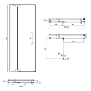 Crosswater Optix Pivot Door with In Line Panel 900 Brushed Nickel detail view - Image 3