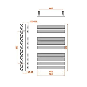 Reina Trento 500 X 950 Chrome Towel Radiator technical drawing - Image 3