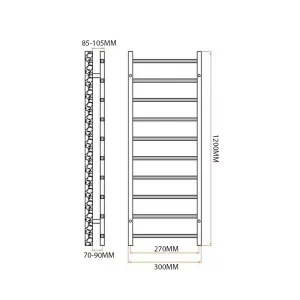 Reina Serena Designer Radiator - 1200 X 300 Chrome technical drawing - Image 3