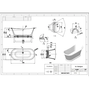 Bc Designs 1580mm Acrylic Boat Bath White detail view - Image 3
