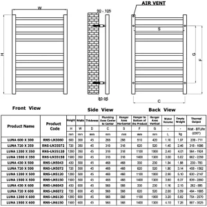 Reina Luna 600 X 1200 Flat Stainless Steel Towel Rail technical drawing - Image 5