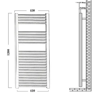 Reina Diva 450 X 1200 Towel Radiator Chrome Flat technical drawing - Image 4