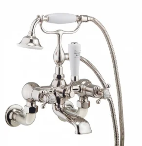 Crosswater Belgravia Traditional Bath Shower Mixer Tap with Shower Kit Nickel detail view - Image 2