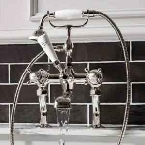 Crosswater Belgravia Traditional Bath Shower Mixer Tap with Shower Kit Nickel detail view - Image 4
