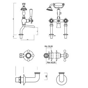 Crosswater Belgravia Wall Unions Chrome technical drawing - Image 2