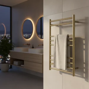 AVA Trend Ladder 800 x 500mm Brushed Brass PVD Stainless Steel Towel Rail detail view - Image 2