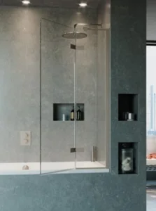 Crosswater Optix 10 Hinged Bath Screen with Inline Panel 90 Right Handed Brushed Nickel