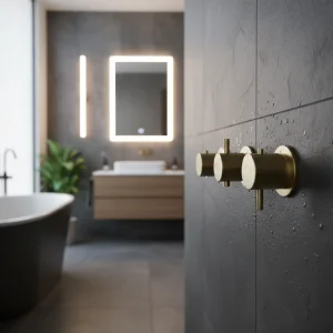 Ava Trend 4 Way 3 Handle Thermostat Valve W/Flange - Brushed Brass detail view - Image 2