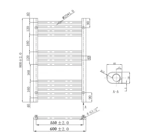 Just Taps Vos Radiator Brushed Black 800 X 600 technical drawing - Image 2