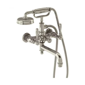 Burlington Arcade Bath Shower Mixer - Wall Mounted With Brass Handle Handset - Nickel