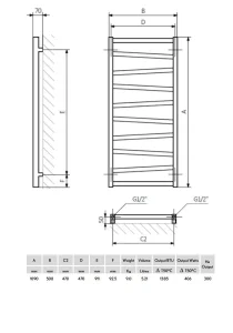 Crosswater Wedge Towel Warmer 1096x500 Metallic Black technical drawing - Image 3