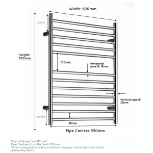 Jis Ouse 620 700 X 620mm Radiator For Central Heating Satin Stainless Steel detail view - Image 3