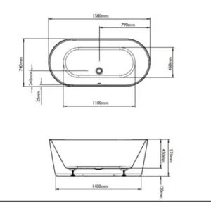 Bc Designs Viado Bath 1580 X 740 (waste Included) White detail view - Image 4