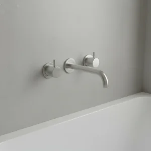 Ava Trend 3 Hole Wall Mounted Bath Mixer - Brushed Stainless Steel detail view - Image 2