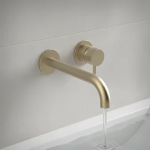 Ava Trend 2 Hole Wall Mounted Basin Mixer W/ Flanges - Brushed Brass detail view - Image 3