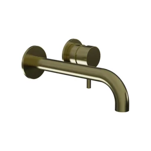 Ava Trend 2 Hole Wall Mounted Basin Mixer W/ Flanges - Brushed Brass detail view - Image 5